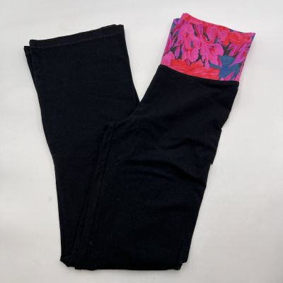 Victoria’s Secret Flared Leggings Women’s Small Black Pink Floral Pull- On Yoga